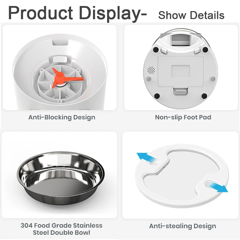 Cat Timing Feeder Smart APP Cat Feeder Stainless steel Double Meal Pet Food Remote Feeding Automatic Dispenser Suitable Cats Dog
