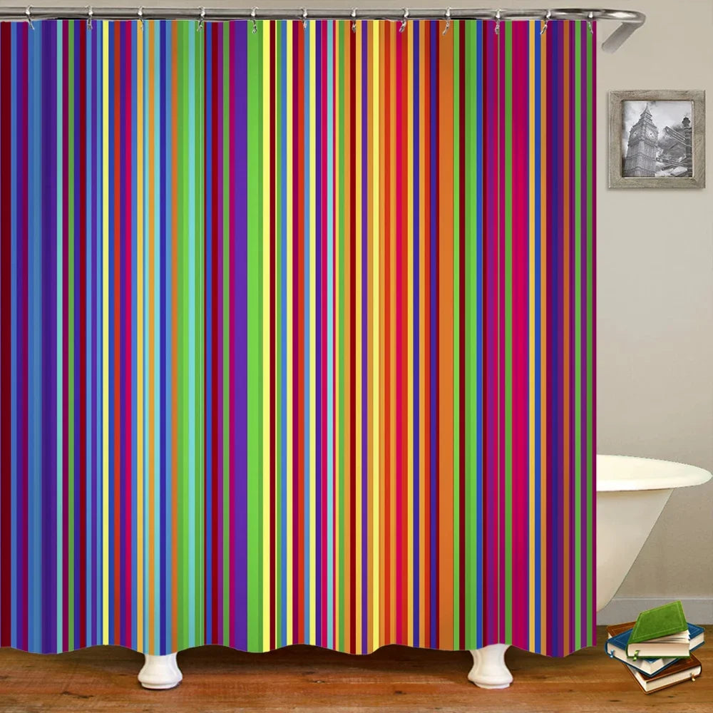 Colorful Stripes Shower Curtain Waterproof Polyester Fabric Geometry Bathroom Curtain 180 x 200cm with Hooks Shower Curtain