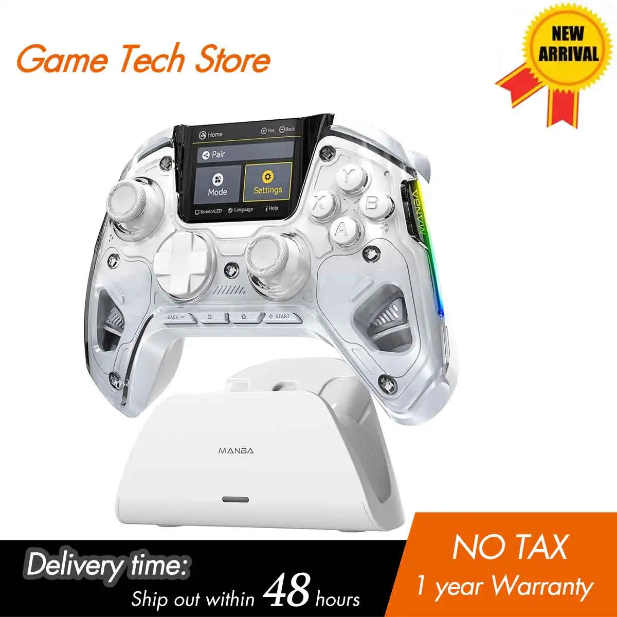 Manba One V2 Wireless Gaming Controller for Switch/PC/iOS/Android Hall Effect Stick RGB Light 1800mAh with Charging Dock