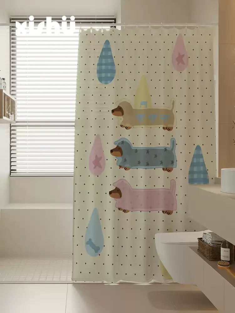 VIKAMA Cartoon Shower Curtain - Waterproof Splash Proof Partition Dry Wet Separation Bathroom Decorative Shower Curtain