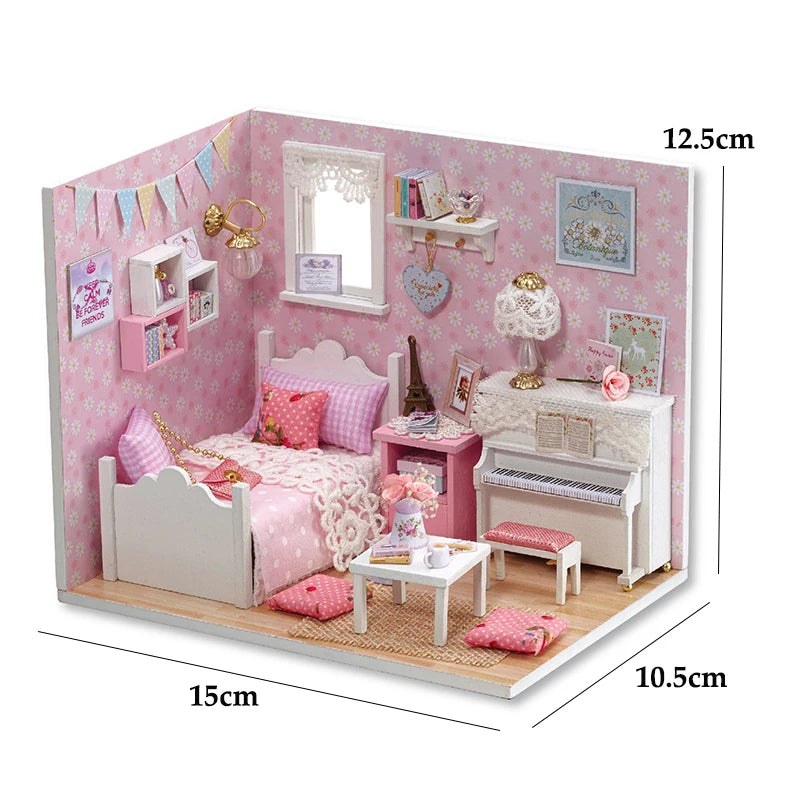 Wooden Mini Doll House Assembled Model Building Small House Kit 3D Puzzle Toys Bedroom Decoration With Furniture Gifts Dollhouse