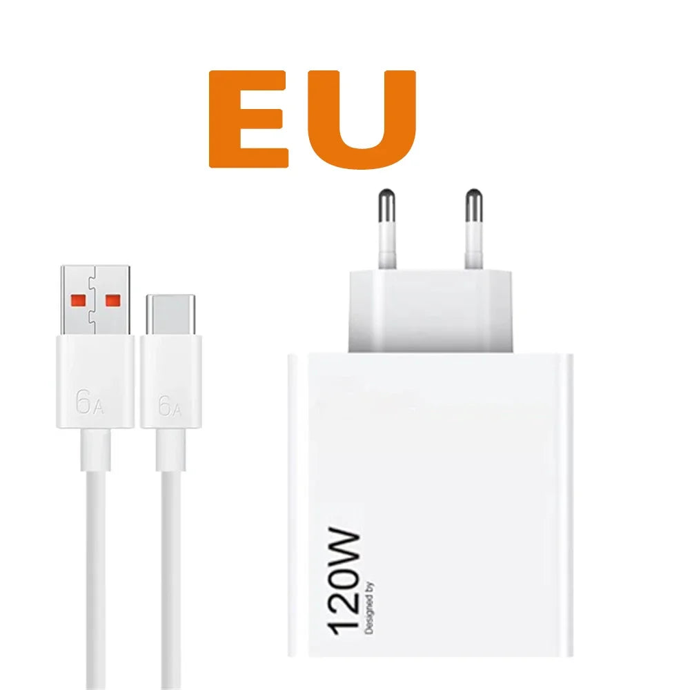 Original  Xiaomi 120W Charger Turbo Charge EU US Adapter 1M 6A Usb Type C Cable For Poco X5 X4 F5 Pro Mi 13 12 11 Lite Mix Fold