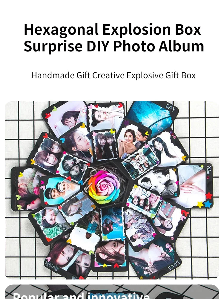 Hexagonal Surprise Blast Gift Box diy Handmade Album Birthday Valentine's Day Wedding Proposal Gift Memorial Album