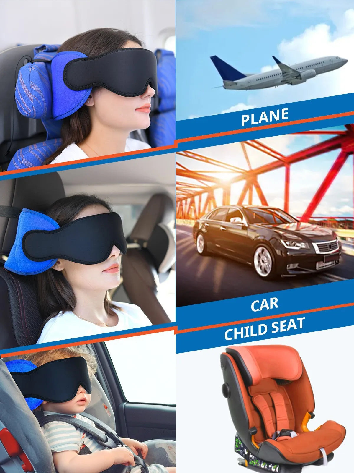 3D Contoured Travel Pillow 100% Blackout Zero Eye Pressure Sleeping Mask Soft Adjustable Travel Accessories Airplane