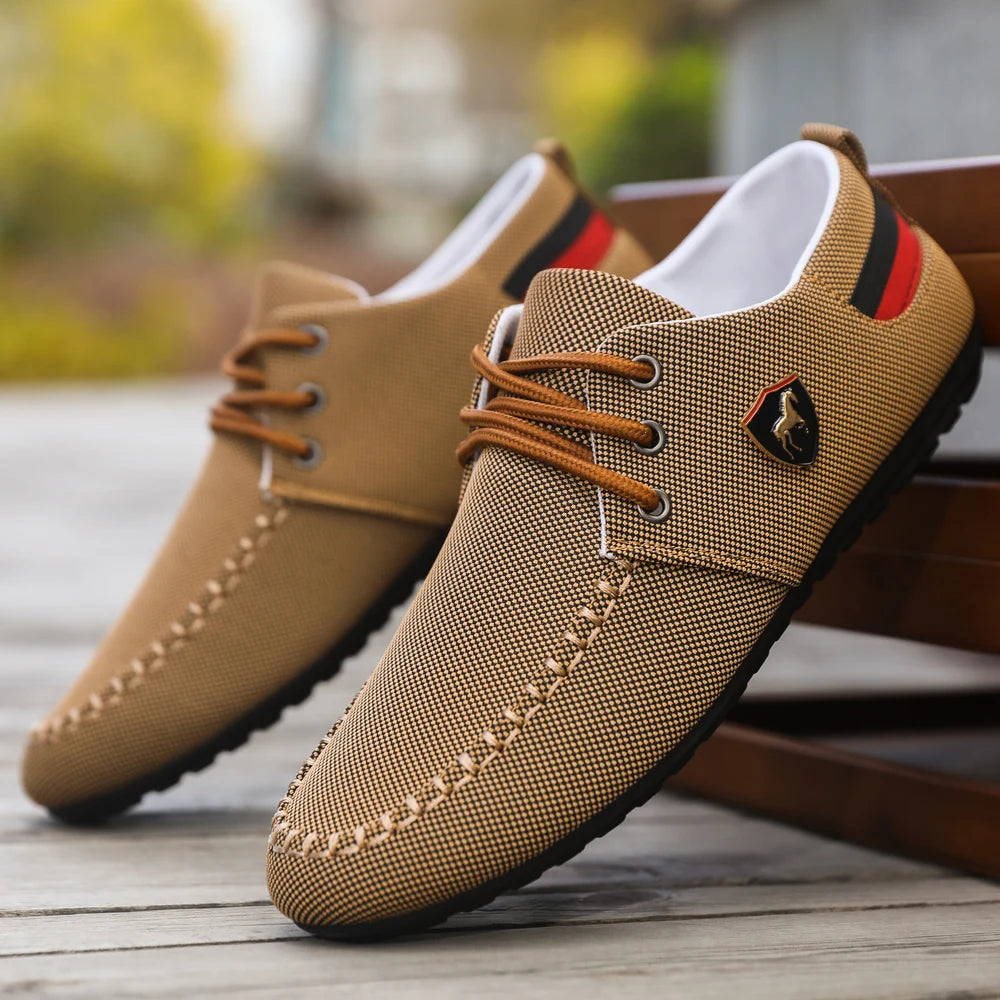 Men's Breathable Fabric Casual Loafers, Soft-Soled Comfortable Lace-Up Low-Top Men's Shoes, Versatile for Daily Commuting and Light Business Wear, Lightweight, Wear-Resistant, Non-Stuffy, Comfortable for Long Wear, Suitable f