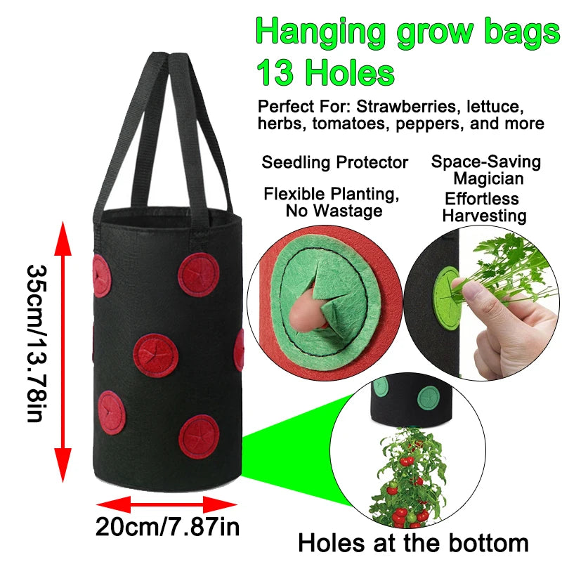 Hanging Grow Bags for Strawberries & Tomatoes Hanging Planting Grow Bag Vertical Multi-Pocket for Herbs & Flowers Garden Gift