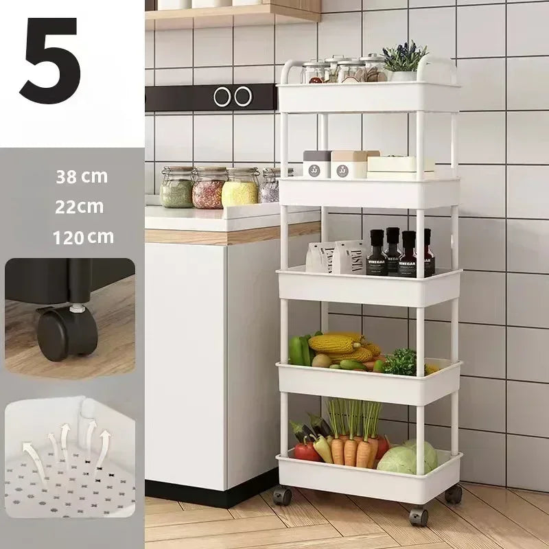 Household Multi-layer Small CartStorage Rack with Wheels To Floor Kitchen Bedroom Bathroom