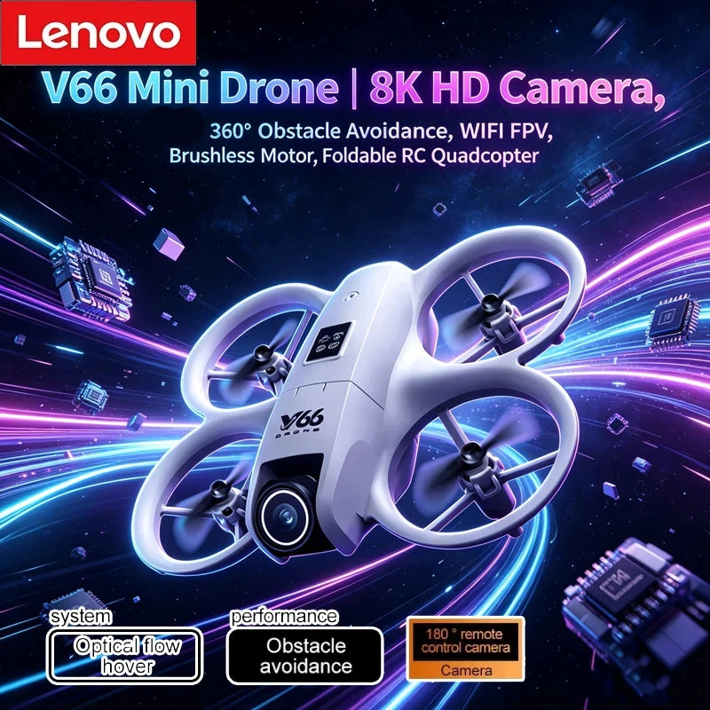 Lenovo V66 Mini Drone | 4K HD Camera, WiFi FPV, Obstacle Avoidance, Pocket-Sized RC Helicopter & Quadcopter