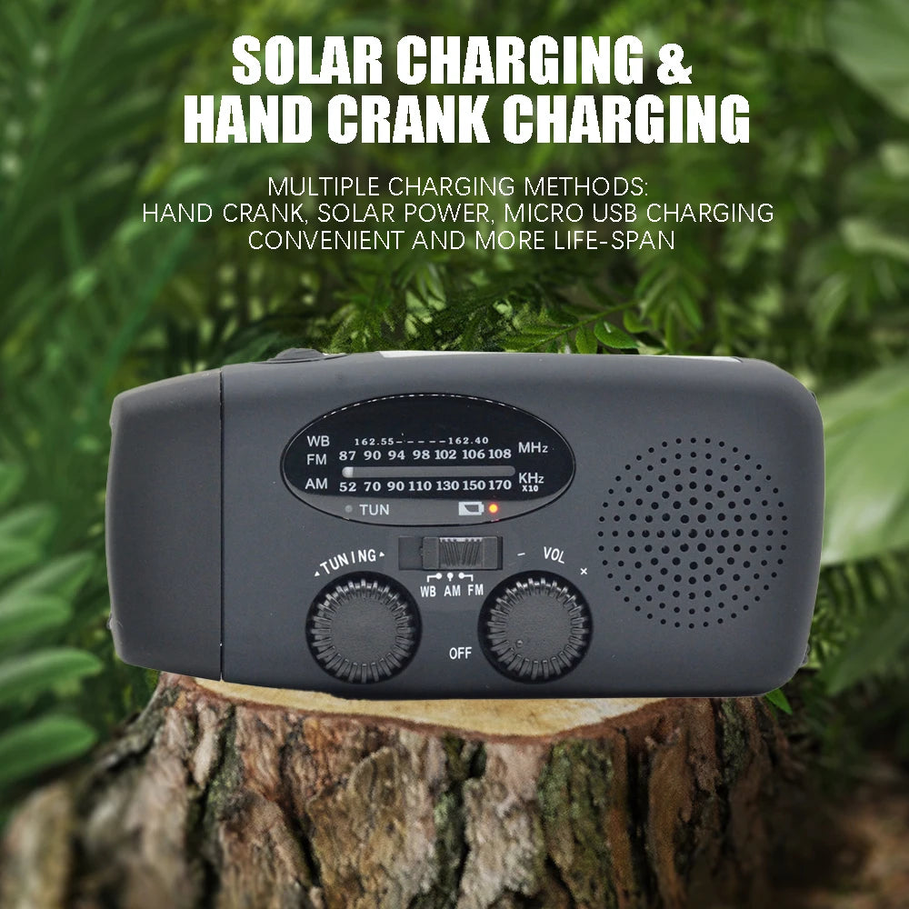 2000mAh high capacity rechargeable radio solar rechargeable emergency light outdoor camping flashlight waterproof portable light