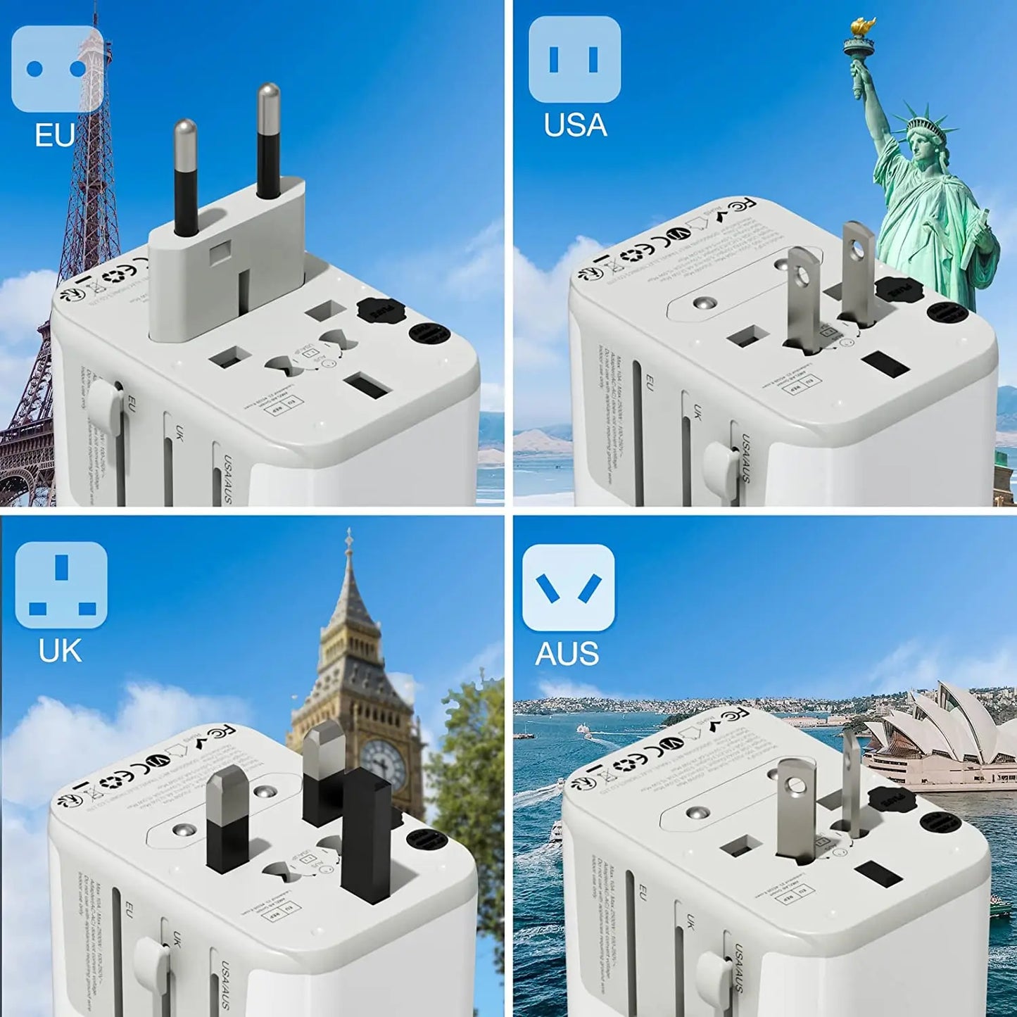 TESSAN Universal Travel Adapter Worldwide with USB & Type C, International Plug All-in-one Wall Charger for US EU UK AUS Travel