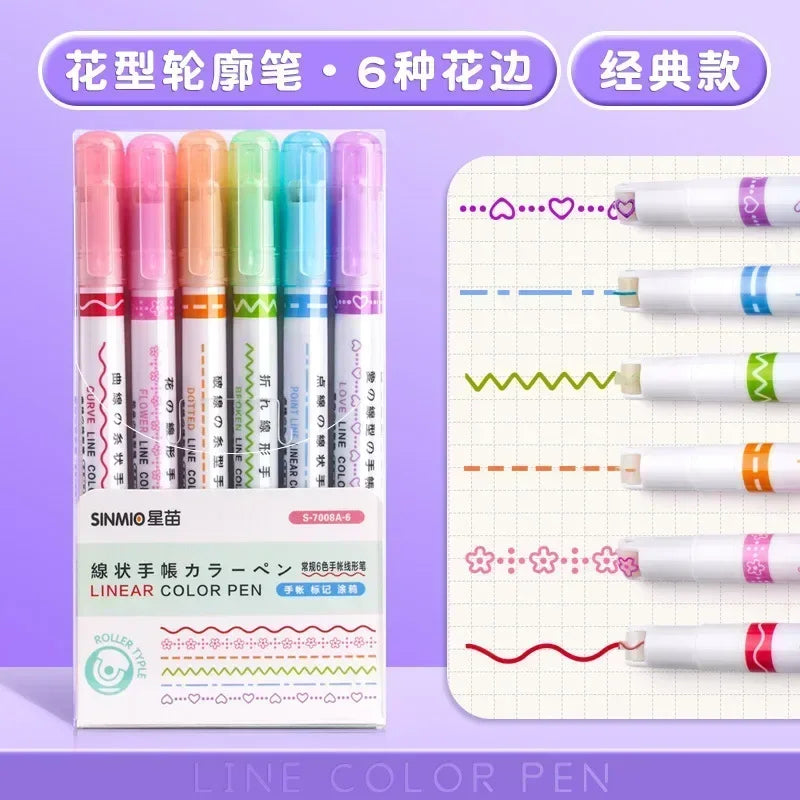 24/3 PCS Kawaii Flowers Line Shaped Highlighter Pens Roller Tip Curve Liner Marker for Writing Journaling Drawing Stationery
