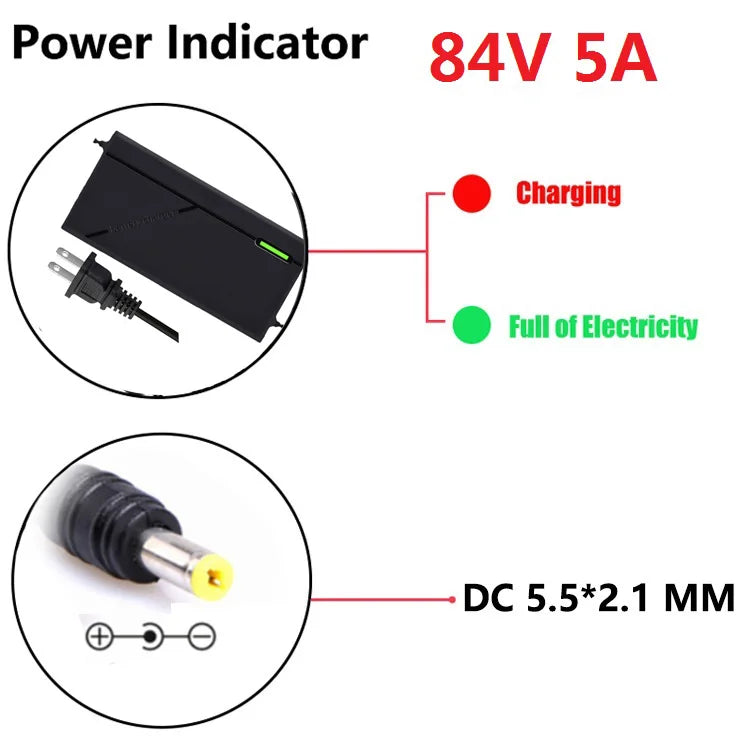 72V Charger 5A 20S Lithium-ion Battery Pack Charger 84V 5A Intelligent Fast Charging EU / US Plug With Cooling Fan