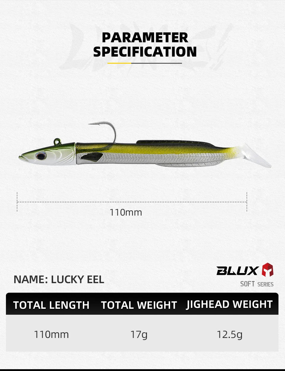BLUX Happy Sandeel 11cm 17g Soft Live Eel Fishing Lure Paddle Tail Jig Head Hook Vinyls Vibration Artificial Bait Saltwater Gear