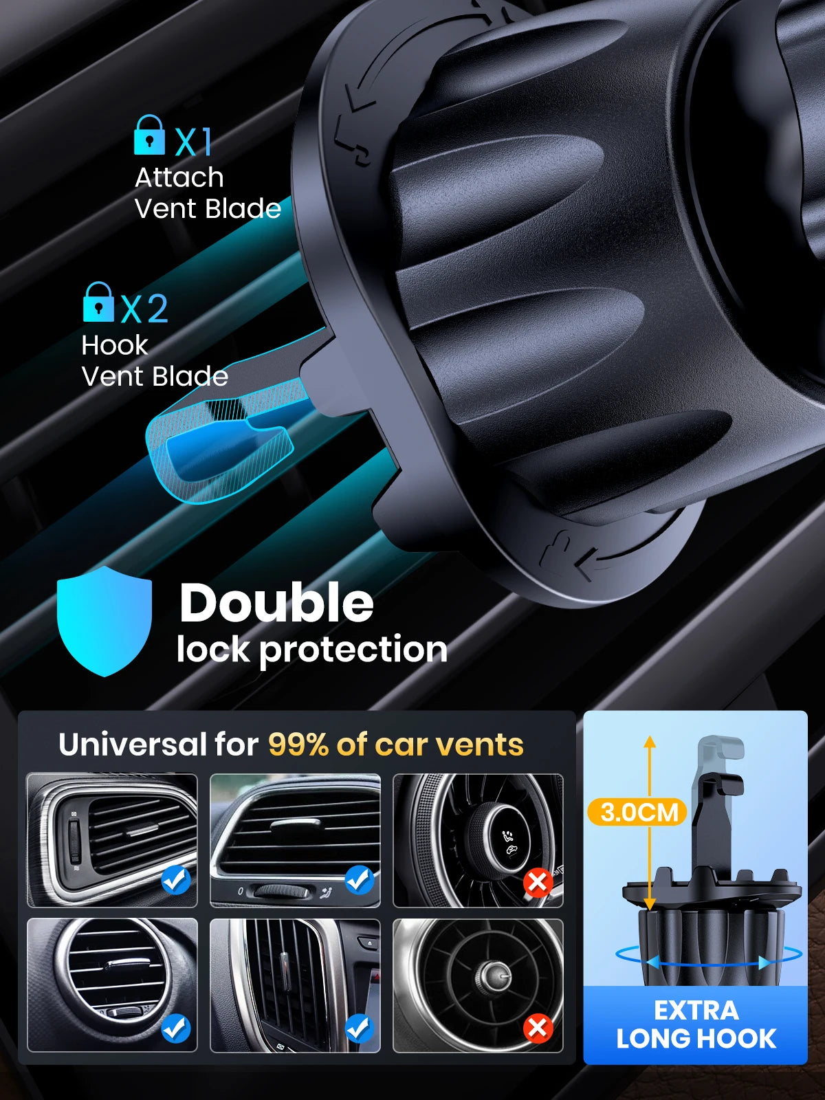 TOPK Magnetic Phone Car Mount Phone Holder for Cars Air Vent Upgrade Hook Clip Car Phone Holder with Strongest Magnet for Phones