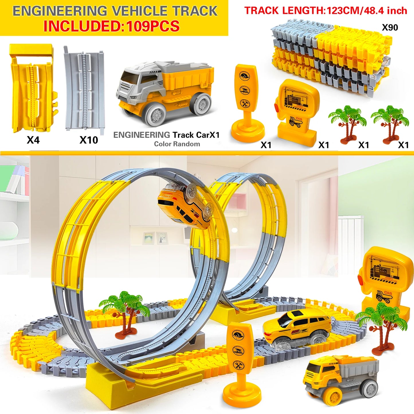 Children Electric Magical Flexible Track Toy Car Engineering Car Kids Educational Toys Train Toys for Children Birthday Gift