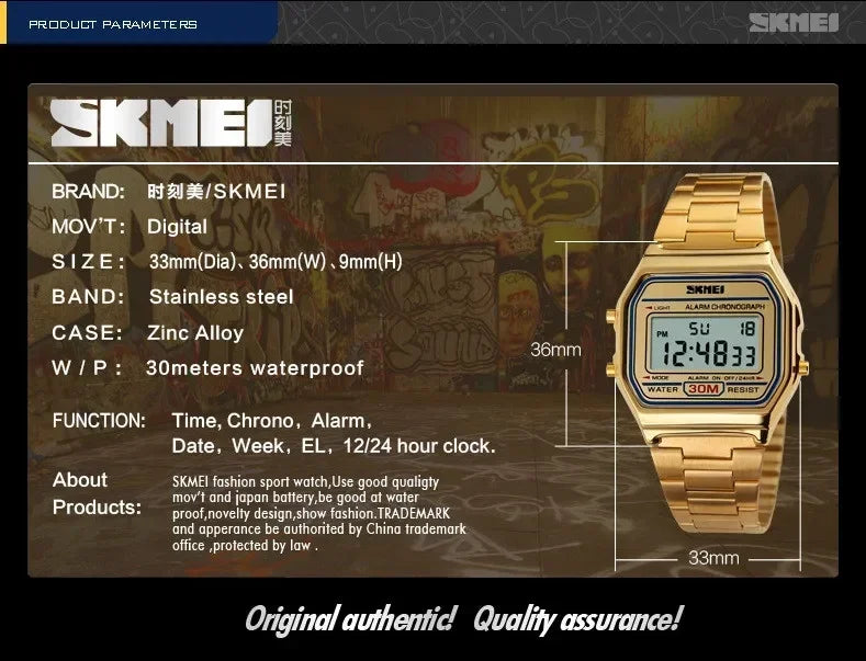 SKMEI Digital Sports Watch for Men Luxury Stainless Steel Electron Waterproof Mens Wristwatches Clock 1328 Reloj Hombre 1123
