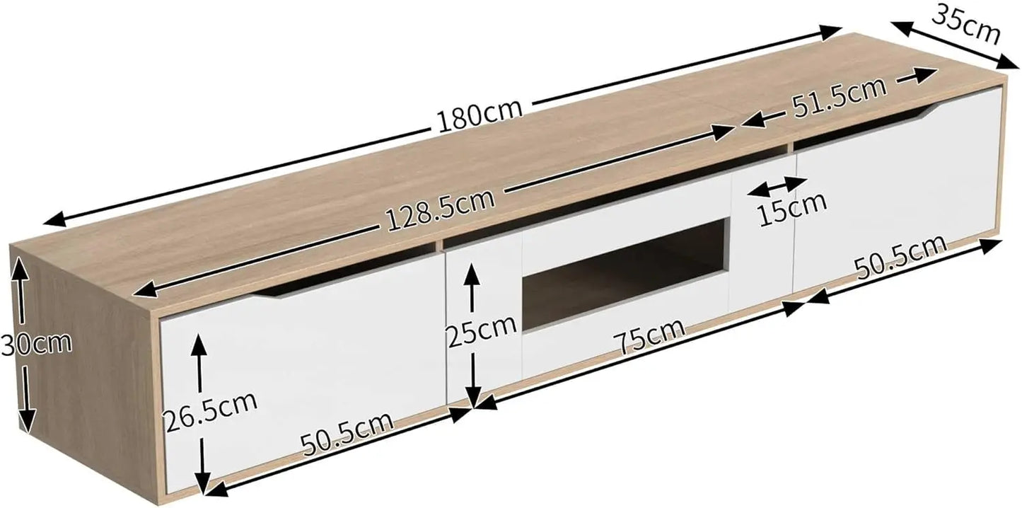 TV Cabinet High Gloss TV Cabinet Color Matching High Gloss White and Wood with Color Changing LED Light (White)