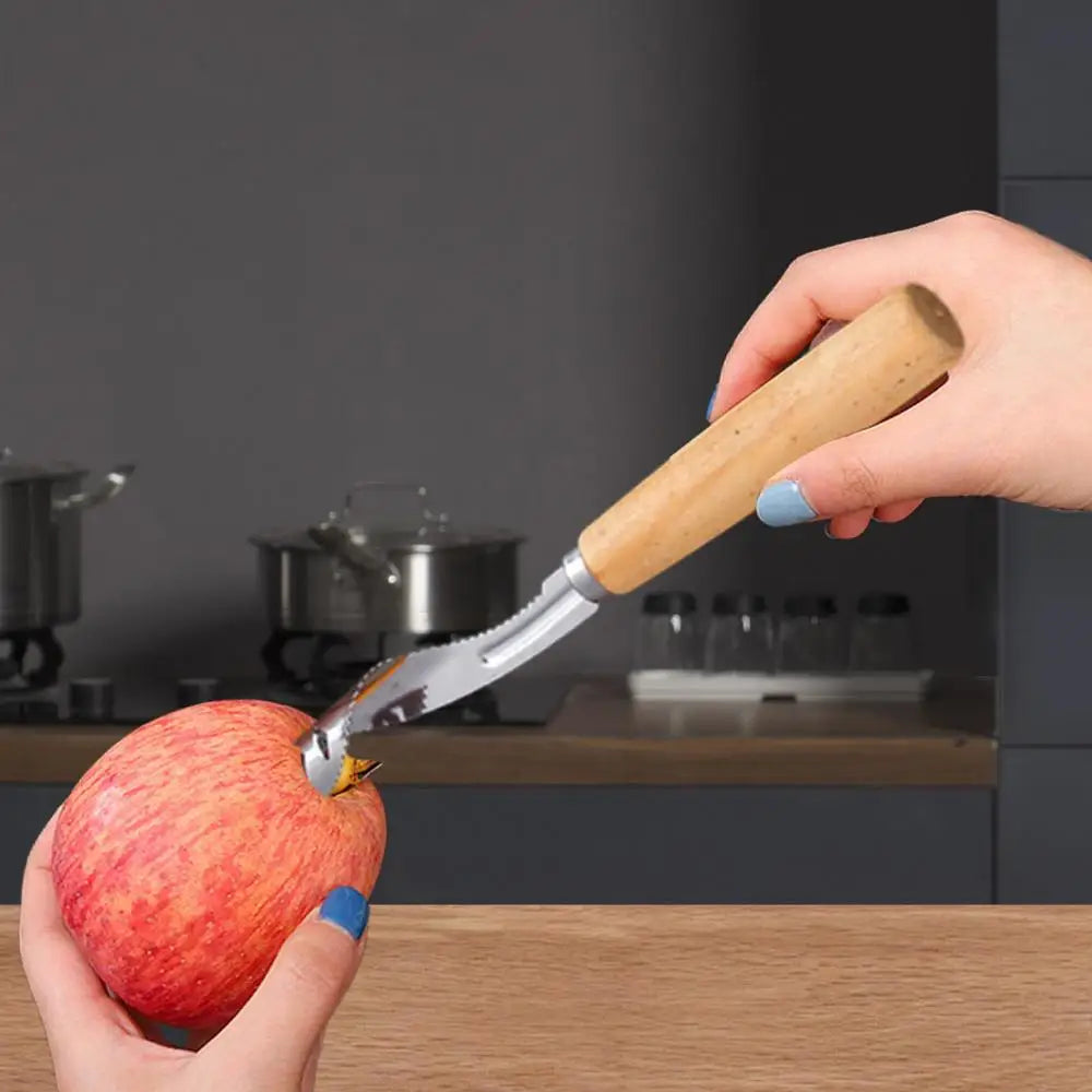 Corer Tool Kitchen Stainless Steel Pear Pitter Anti-Slip Manual Kitchen Corer with Wood Handle for Fruit Slicing Cooking Salad