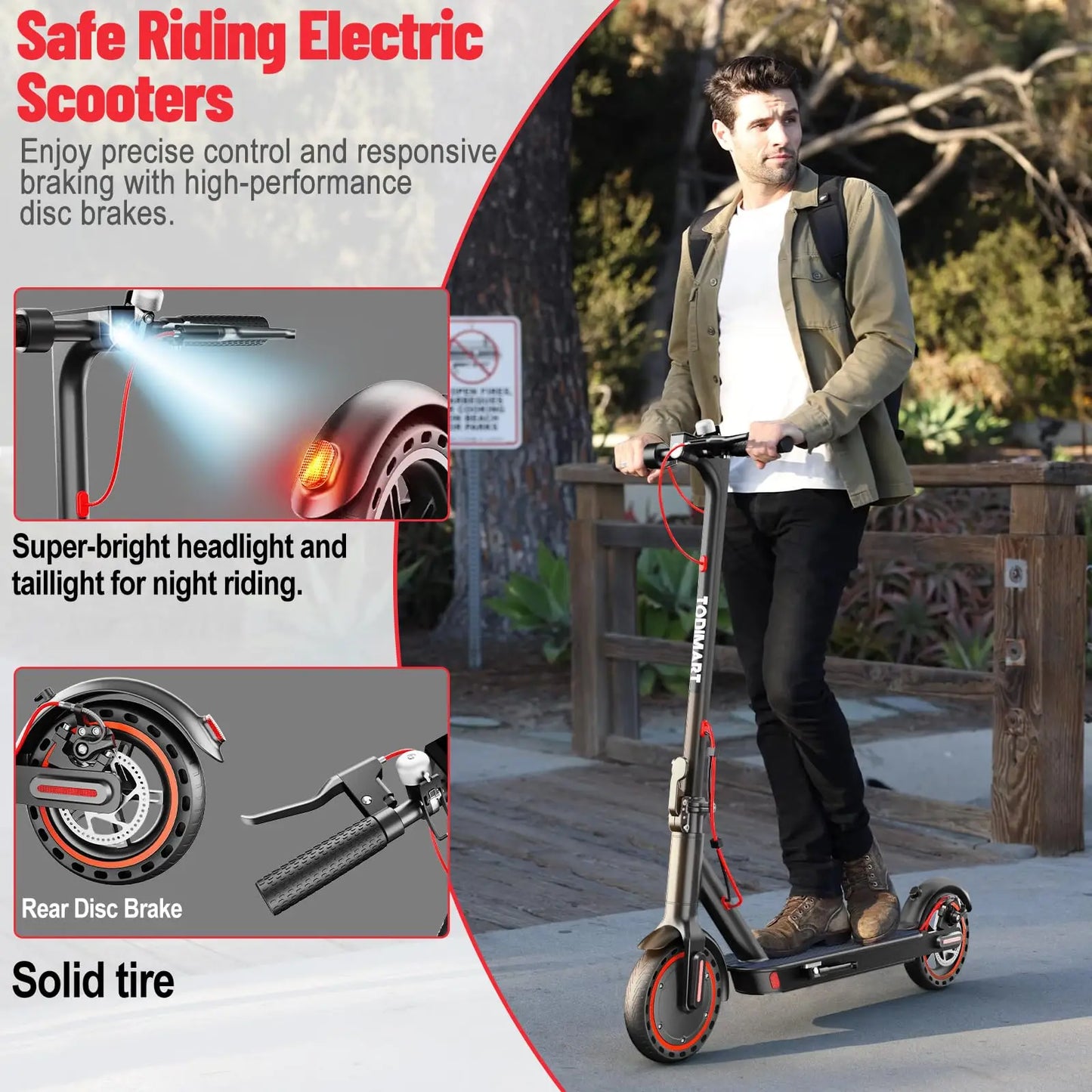 TODIMART T3 Electric Scooter 350W 7.5AH 36V 25KM/H Foldable E Scooter battery 8.5 inch Wheel EScooter For Adult Children