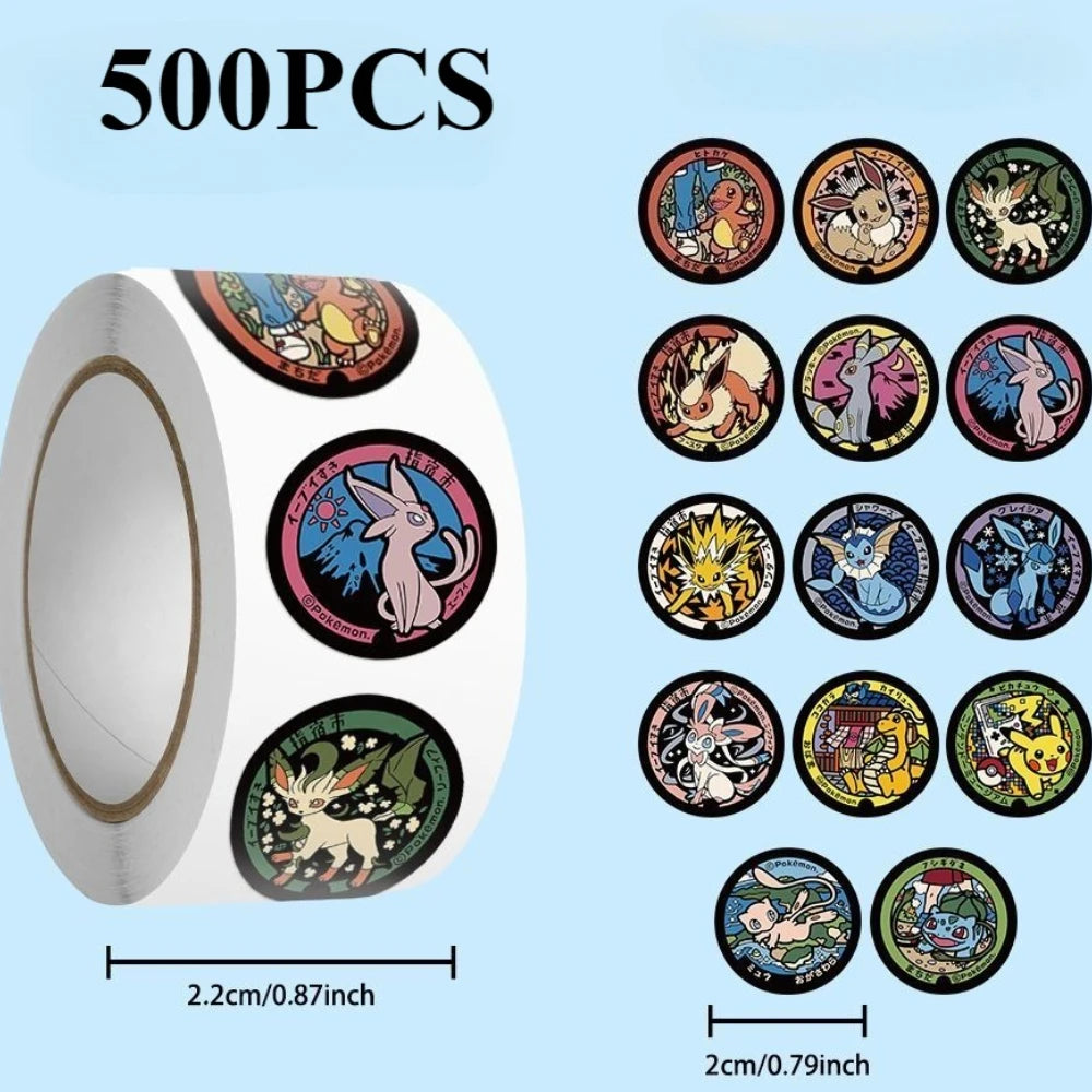 500/1000PCS Pokemon Pikachu Roll Stickers Cartoon Scrapbook Phone Gift Living Waterproof Coffee Phone Stationery Luggage Decals