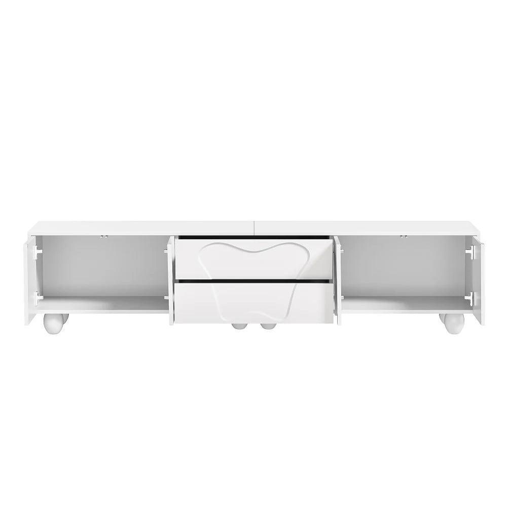 180cm Modern TV Stand for TVs up to 65 inches, Storage TV Cabinet with Solid Wood Legs, Black PB Board Entertainment Center for