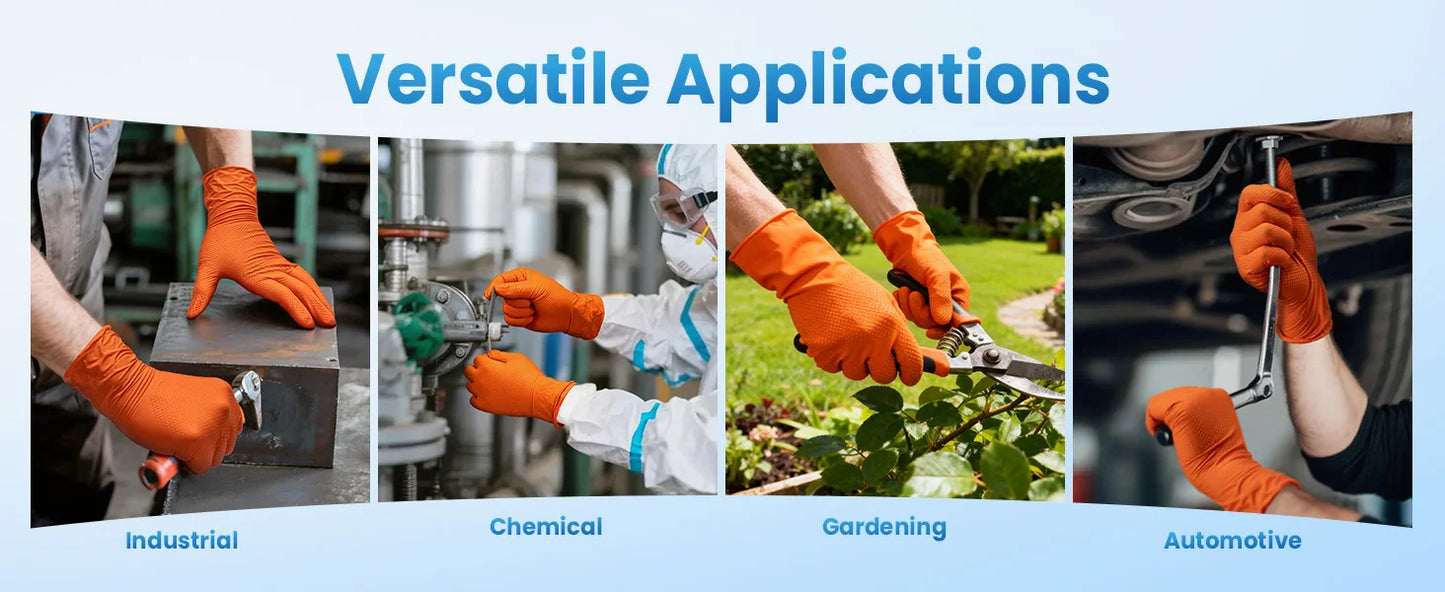 Heavy Orange Disposable Nitrile Extra Thick Gloves 8.5 Mil -Powder-Free Puncture-Resistant Protection-Diamond-Texture Work Glove