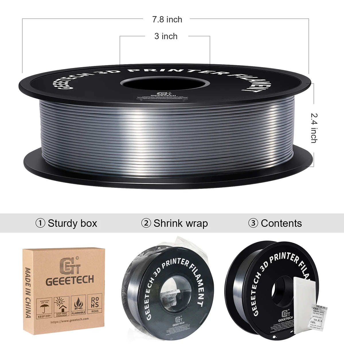 Geeetech 3d printer Filament PLA PETG Plastic 1kg 1.75mm,Tangle-Free, 3d printing wire materials, black, white, vacuum packaging