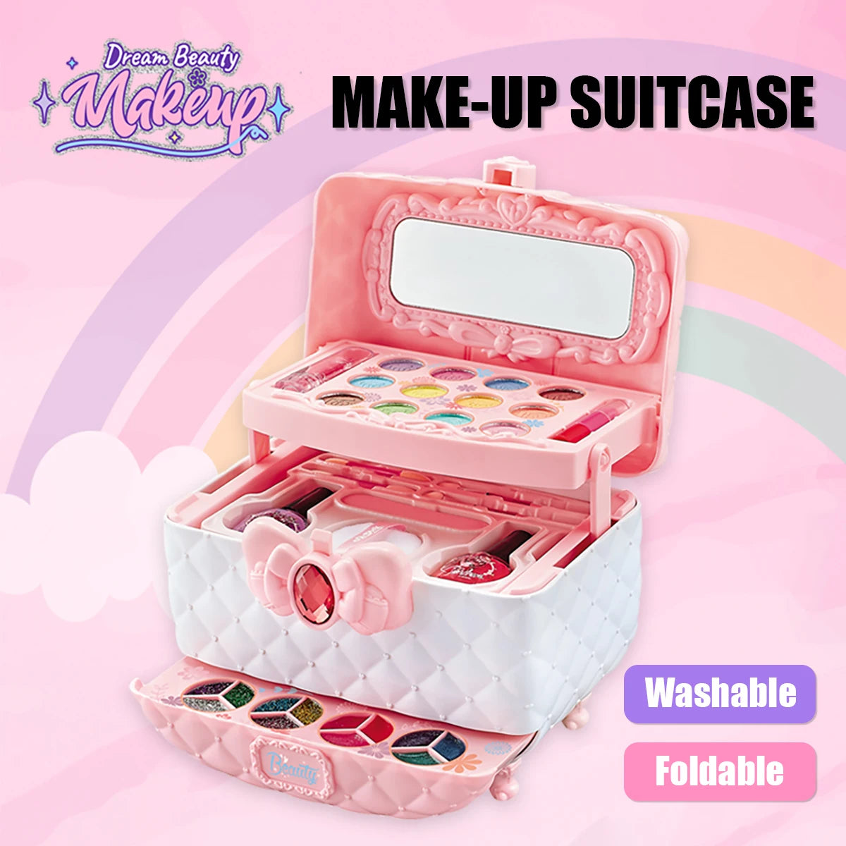 Kids Makeup Kit for Girls Princess Real Washable Pretend Play Cosmetic Set Toys with Mirror Non-Toxic & Safe Birthday Gifts