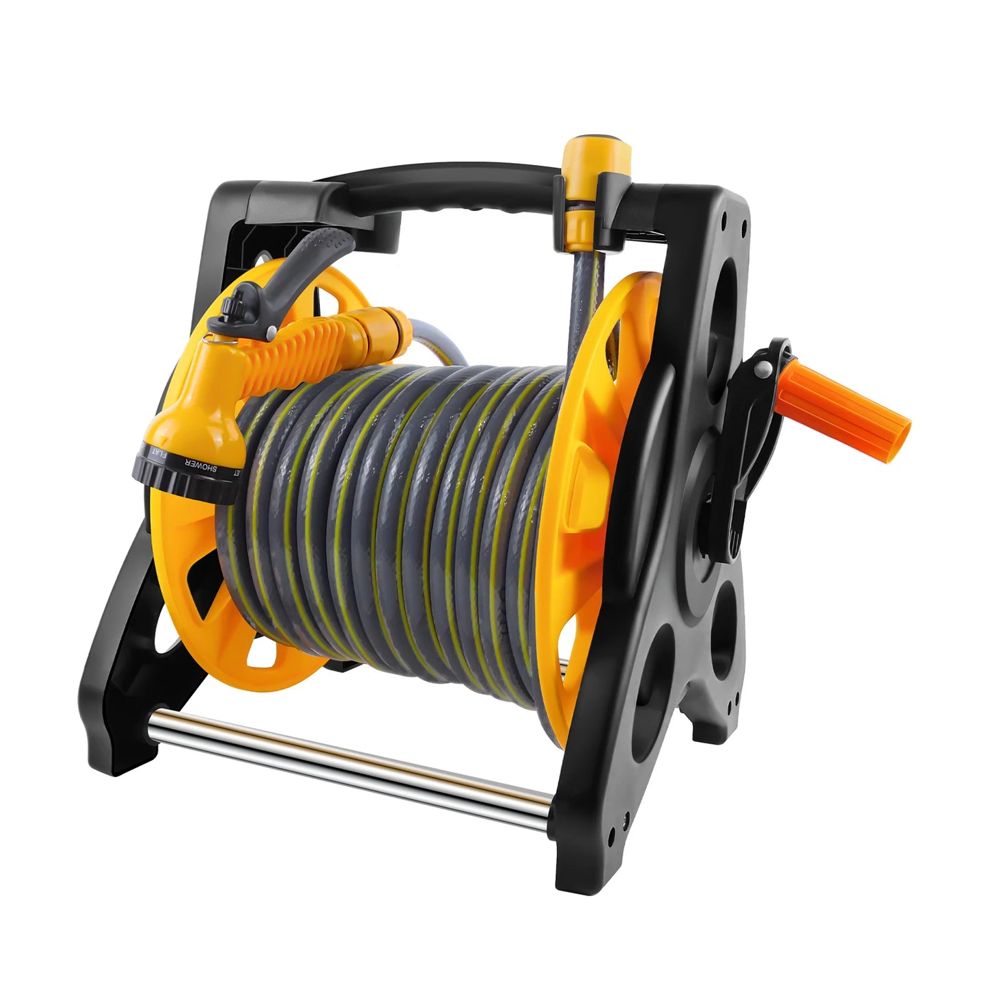 Garden Hose Reel with 15M/25M/30M Water Hose and 7-Function Spray Nozzle, Heavy Duty Portable Hose Reel, Wall Mountable/Portable,Save Space, Multi-Purpose Hosepipe for Watering Garden, Flowers, Cars