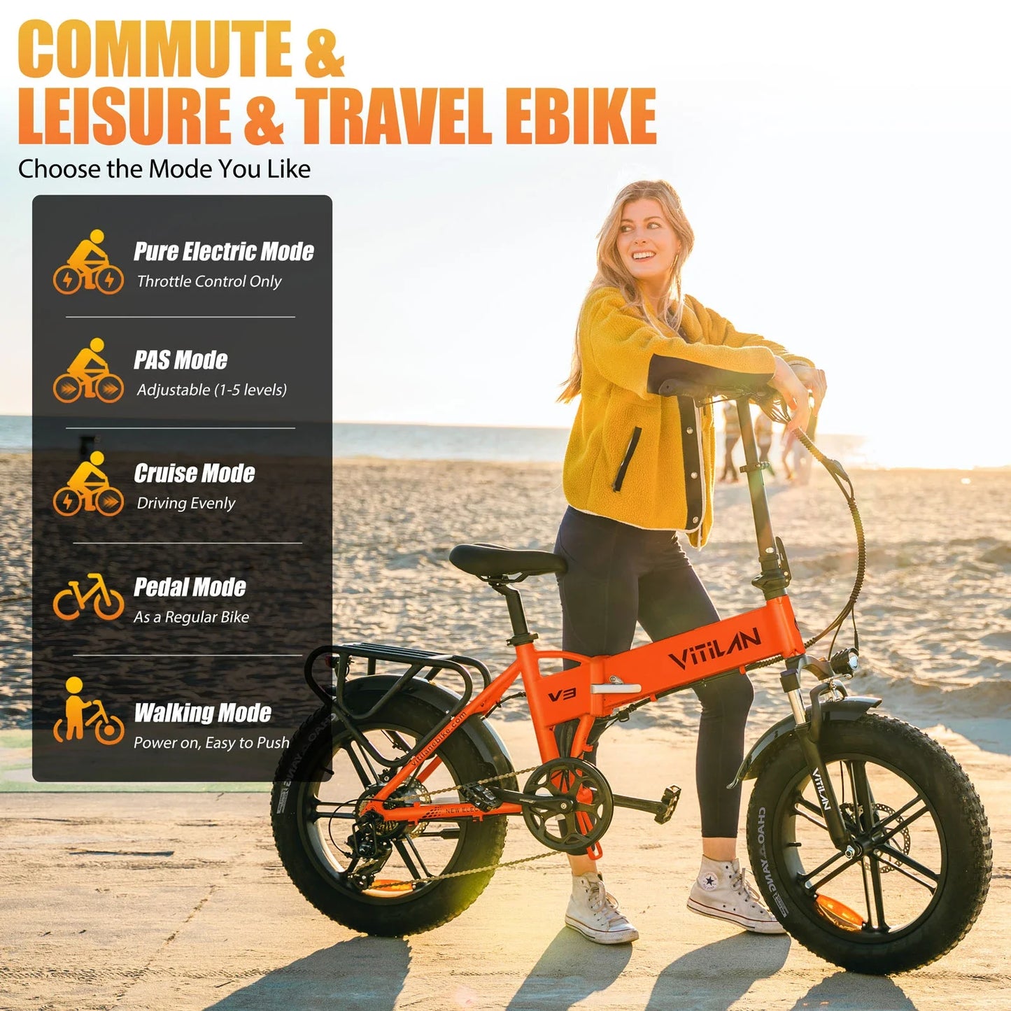 VITILAN V3 2.0 Electric-bicycle For Adults 750W Folding E-Mountain bike 48V13AH 20 inch Fat Tire Off Road Electric Bike
