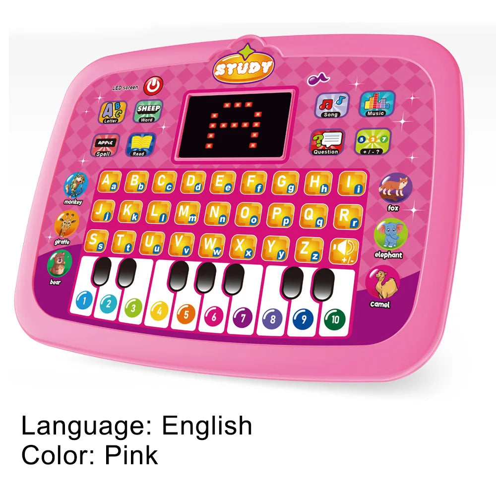 English/Spanish/Russian/Portuguese Interactive Learning Tablet for Kids 3-5, Educational Toys Learn Alphabet, Number, Music & Wo