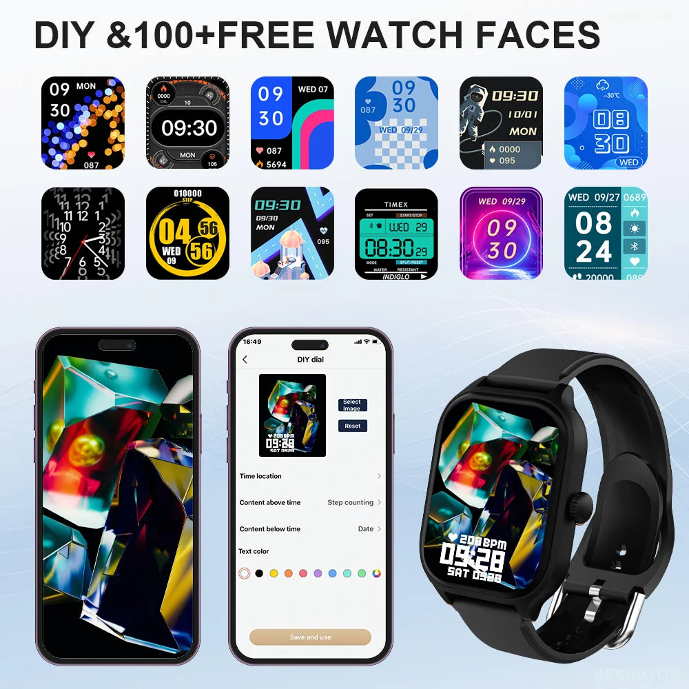 KESHUYOU H9 2025 Smart Watch 2.01-inch HD Display Receive Make Calls Message Preview Sport Mode Weather Forecast Smart Watch