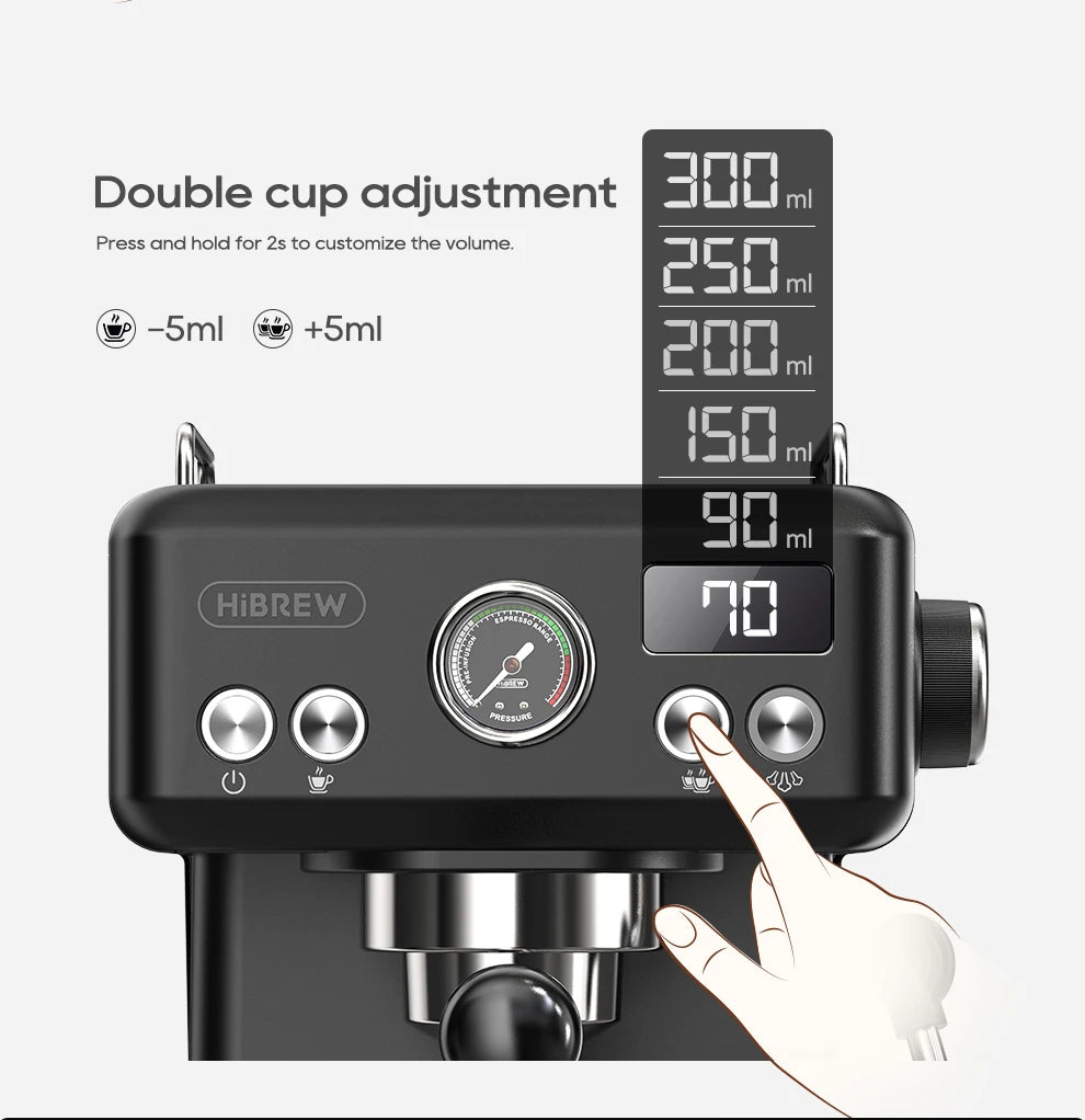 HiBREW H10A Black Espresso Machine Temperature Volume Pre Brewing Adjustable 58mm Portafilter Cappuccino Coffee Maker