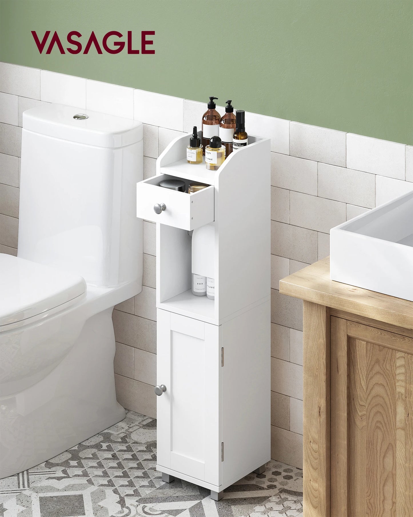 VASAGLE Small Bathroom Storage Cabinet Toilet Paper Holder with Storage Toilet Paper Storage Cabinet Bathroom Organizer