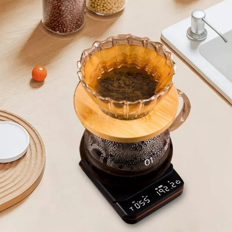 Black Coffee Scales High Precision Electronic Scales Palm Size Rechargeable Smart Espresso Scales with Timer 3 Modes Use