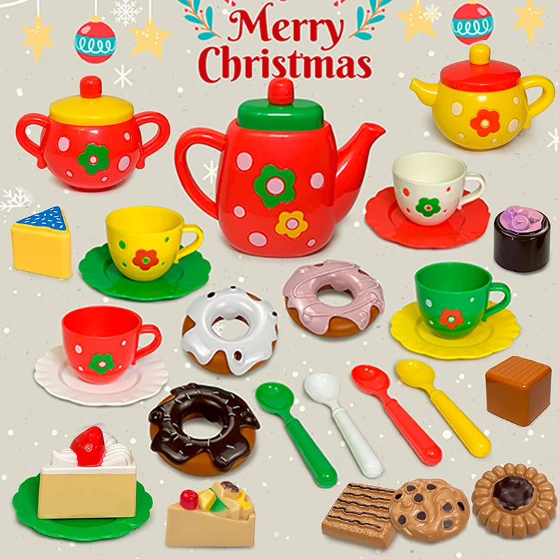 Afternoon Tea Set, 24Pcs of Girls' Playhouse Tea Set, Children's Kitchen Toy Set Party Dress-Up Toy, Donut, Cake