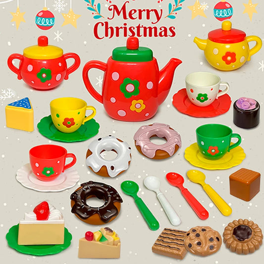 Afternoon Tea Set, 24Pcs of Girls' Playhouse Tea Set, Children's Kitchen Toy Set Party Dress-Up Toy, Donut, Cake