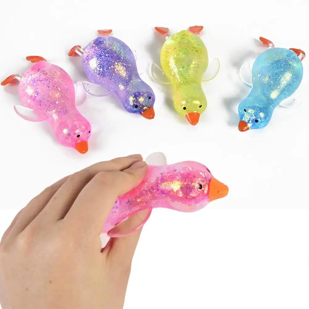 Glitter Duck Squishy Stress Relief Toy | TPR Material | Random Color | Soft Squeeze Fidget Toy for Anxiety Relief | Portable
