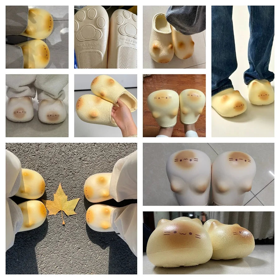 Kawaii Kitty Designer Slippers Women's Bottom Cat Paw Shoes Winter Warm Waterproof Mules Clogs Woman Kitten Home Slipper Adult