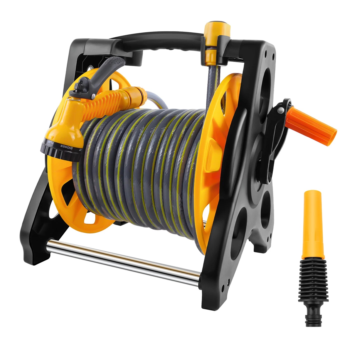 Garden Hose Reel with 15M/25M/30M Water Hose and 7-Function Spray Nozzle, Heavy Duty Portable Hose Reel, Wall Mountable/Portable,Save Space, Multi-Purpose Hosepipe for Watering Garden, Flowers, Cars