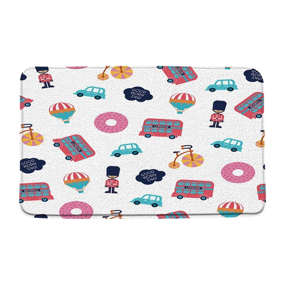 Cartoon Car Bathroom Decor Set Teens Transportation Car Shower Curtain for Kid Boy Girl Truck Bus Taxi Bath Mat Rug Toilet Cover