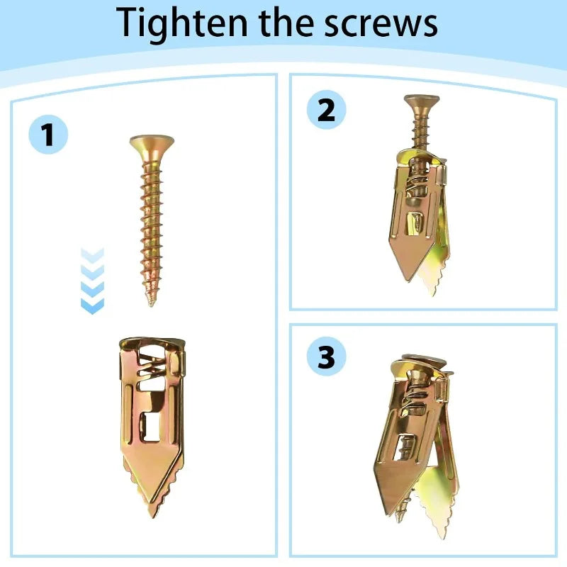 Self Drilling Drywall Anchors Kit Heavy Duty Self-Tapping Screw Expansion Nail With Screws For Photo Frames Shelf Fixings Plugs