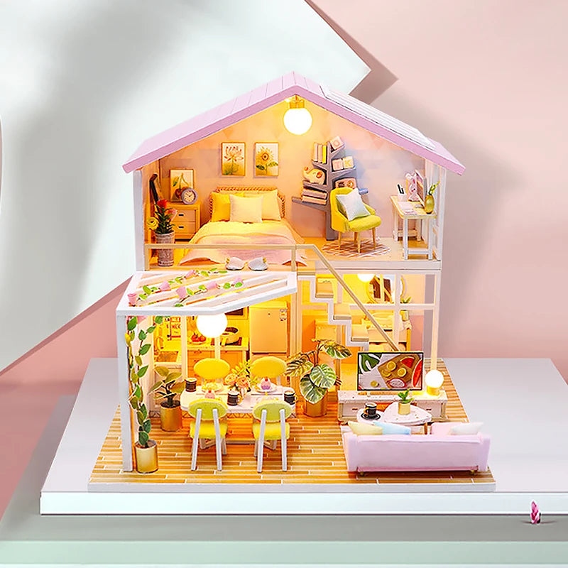 DIY Mini Dollhouse Wooden Small House 3D Puzzle Assemble Building Model Home Bedroom Decoration With Furniture Doll House Gifts
