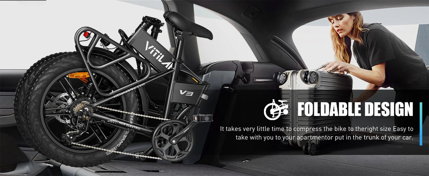 VITILAN V3 2.0 Electric-bicycle For Adults 750W Folding E-Mountain bike 48V13AH 20 inch Fat Tire Off Road Electric Bike