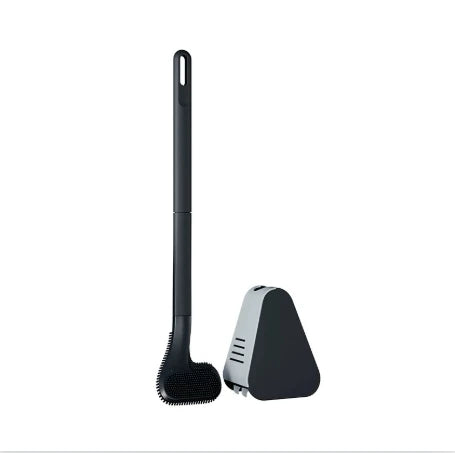 1pc Flexible Silicone Toilet Brush with Long Handle and 360 Degree Rotation - Wall Mounted Design for Bathroom Cleaning