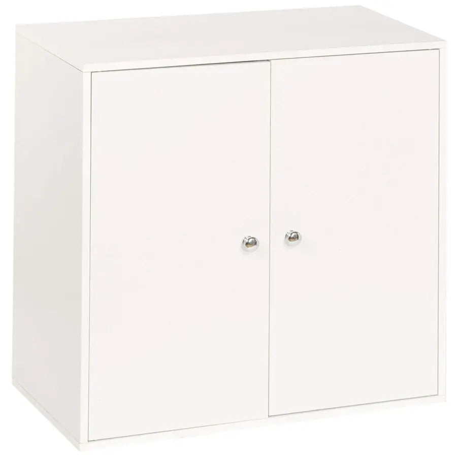2 Tier Wooden Storage Cabinet White Unit White Doors