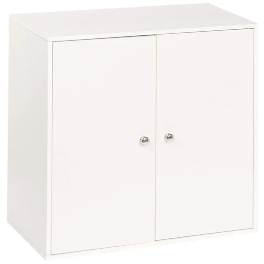 2 Tier Wooden Storage Cabinet White Unit White Doors