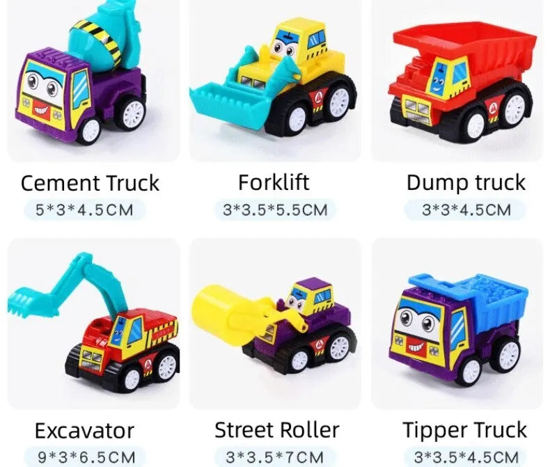 6/12Pcs Mini Inertial Pull Back Engineering Car Set Cartoon Toys Birthday Gift
