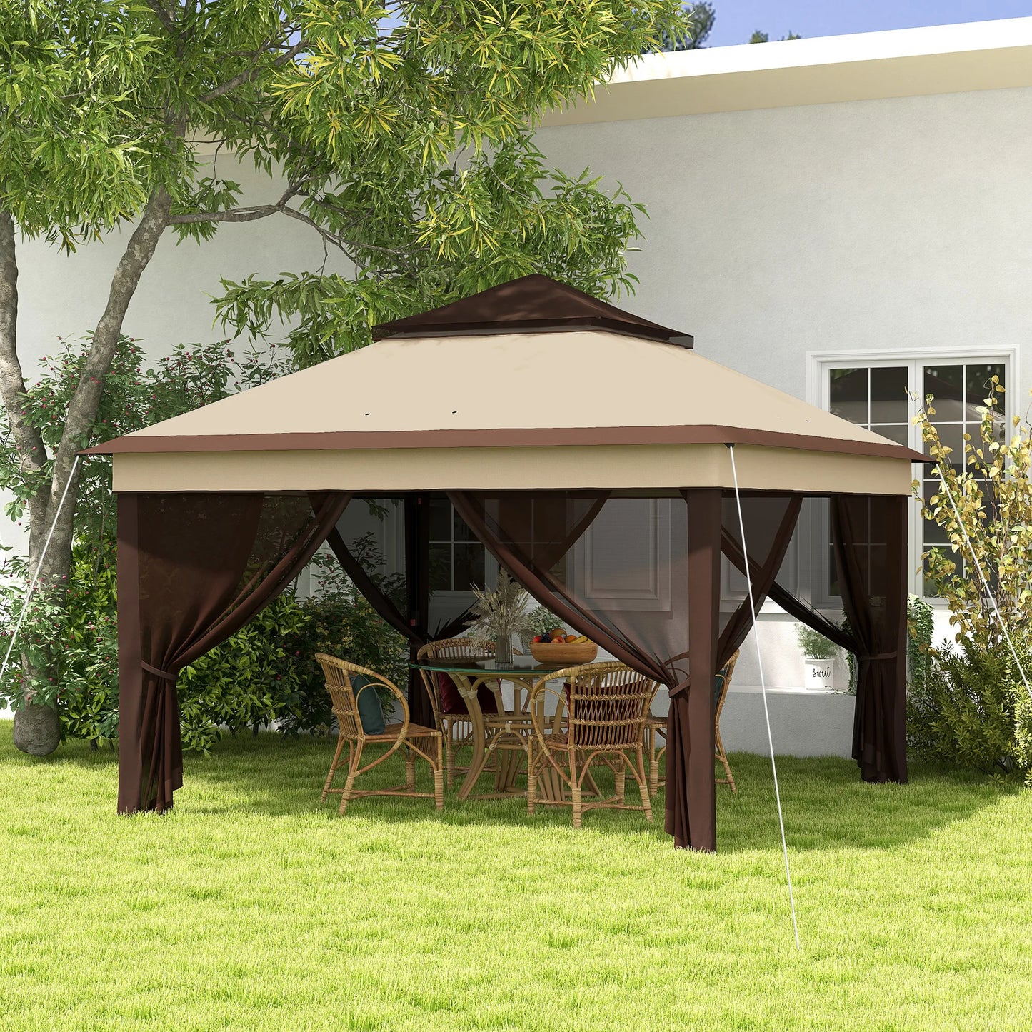 Outsunny 3 x 3(m) Pop Up Gazebo with Netting and Carrying Bag, Party Tent Instant Event Shelter, Height and UV-Resistant,, Beige