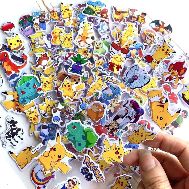 12pcs Cartoon Pokemon Pikachu Sticker Kawaii Cute Anime Waterproof Dimensional 3D Stikers Puffy Bulk Book Stickers Toy Gift